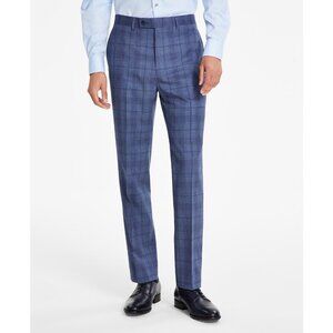 Calvin Klein Men's Slim-Fit Wool Blend Stretch Pants Plaid Blue 34x30 B4HP $190